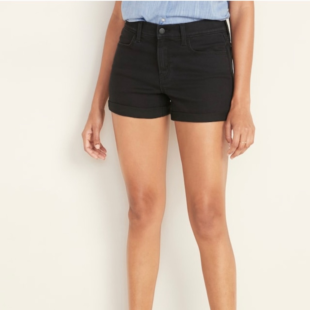 NEW!! Mid-Rise Cuffed Black Jean Shorts for Women